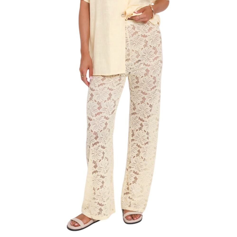 Petal & Pup Yellow Mindy Floral Lace Sheer Straight Leg Beach Pants Size XS